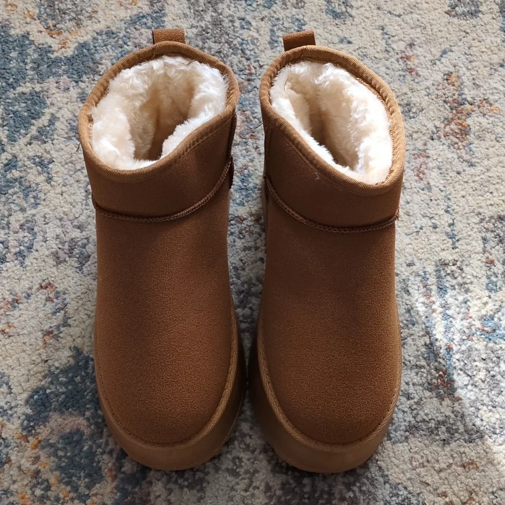 Woman's Cozy Fleece Lined Platform Ankle Boots - Picture 2 of 5